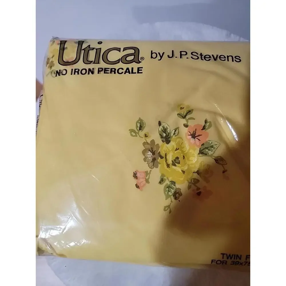UTICA BY J. P. Stevens No Iron Percale Vintage BEDSHEET TWIN YELLOW FLORAL #4